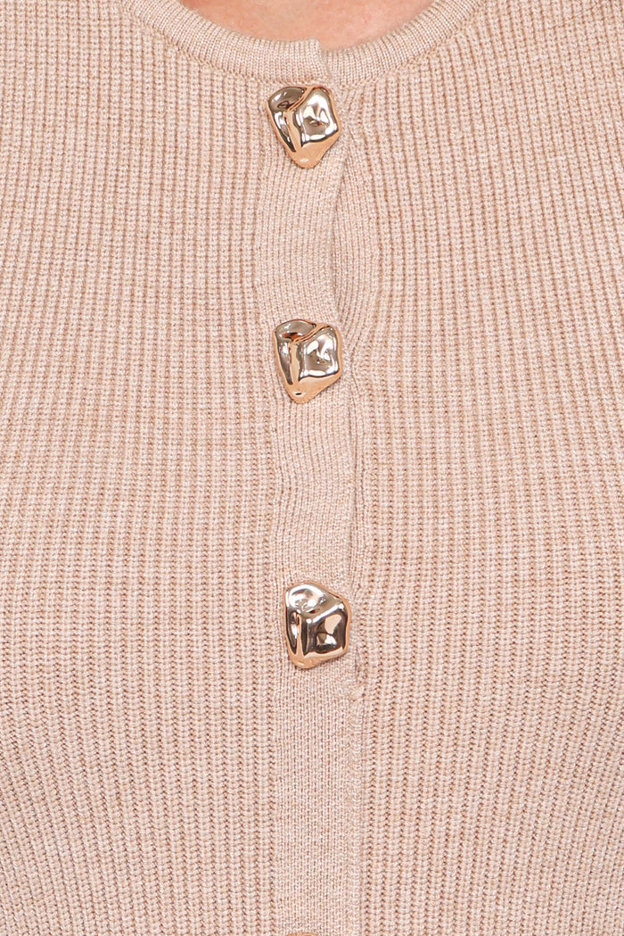 Petal and Pup USA DRESSES Aspen Button Up Knit Dress - Oatmeal
