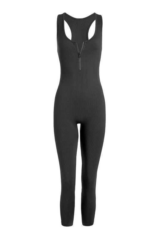 Aubree Ribbed Racer-back Jumpsuit (Black)
