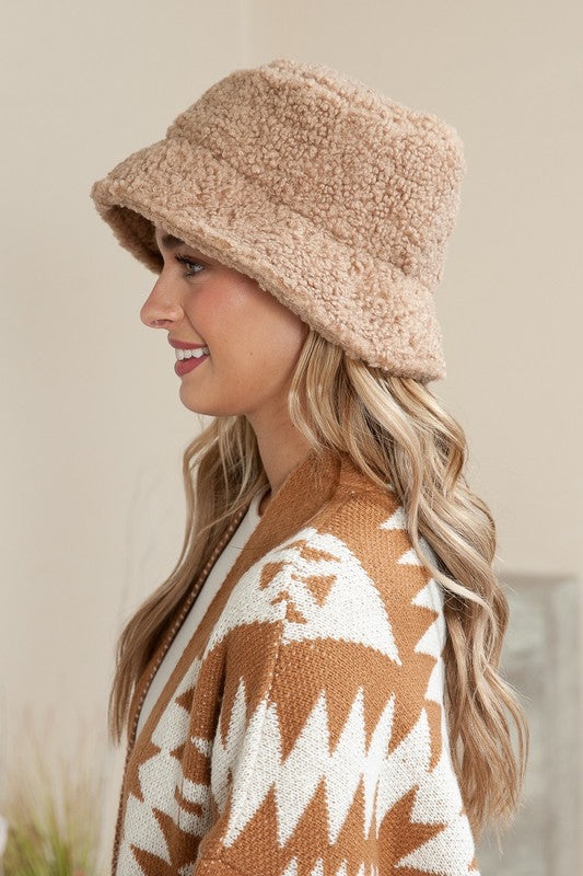 Beige Sherpa Bucket Hat
