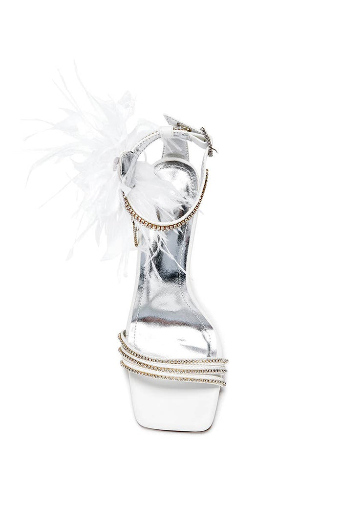 Candace Feather Crystal Stiletto Sandal (White)