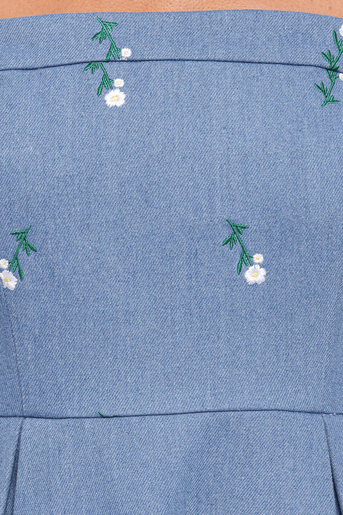Petal and Pup USA DRESSES Chelsea Embroidered Midi Dress - Med Denim