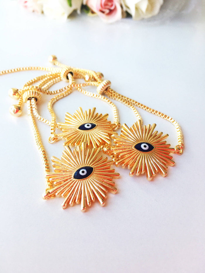 Gold Sun Evil Eye Adjustable Bracelet