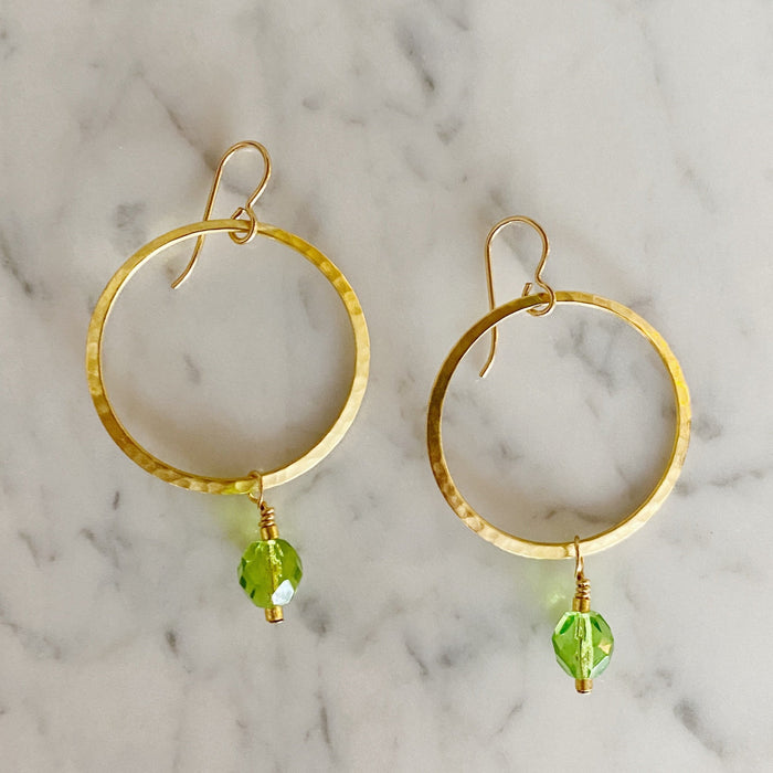 ~ Hope Hoop Earrings - green crystals