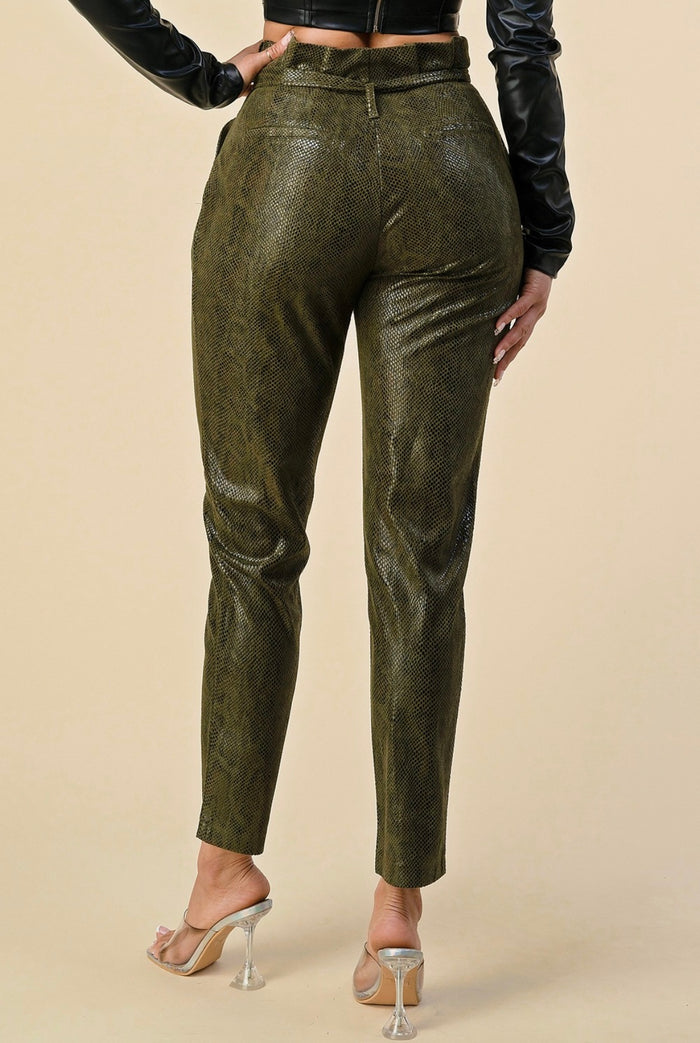 Hunter Green Snake Print Pant