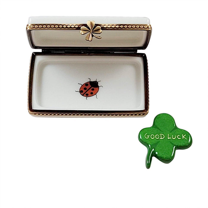 Irish Good Luck with Removable Four Leaf Clover Porcelain Limoges travel special occasions French Trinket Box
