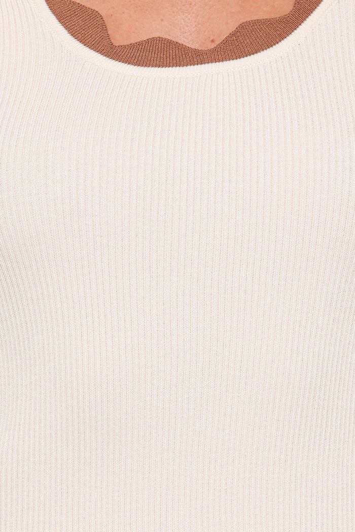 Petal and Pup USA TOPS Johnson Scalloped Trim Tank - Cream Brown