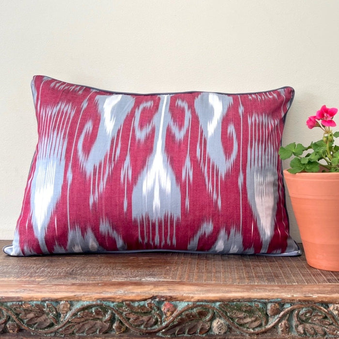 Red Ikat Velvet Bolster Pillow