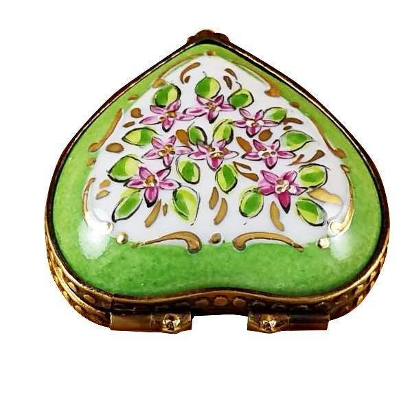 Mini Heart Roses on Green Base Porcelain Limoges Hearts French Trinket Box