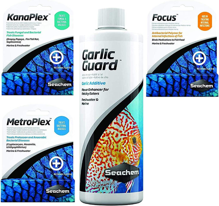 Seachem MetroPlex, KanaPlex, Focus, GarlicGuard Bundle