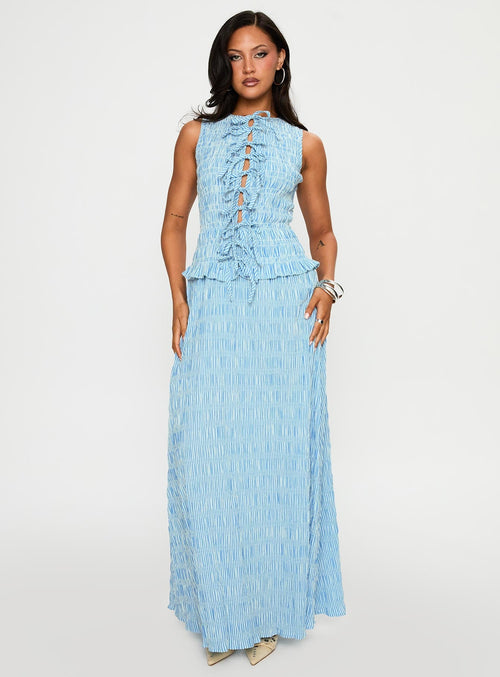 Songbird Shirred Maxi Dress Blue
