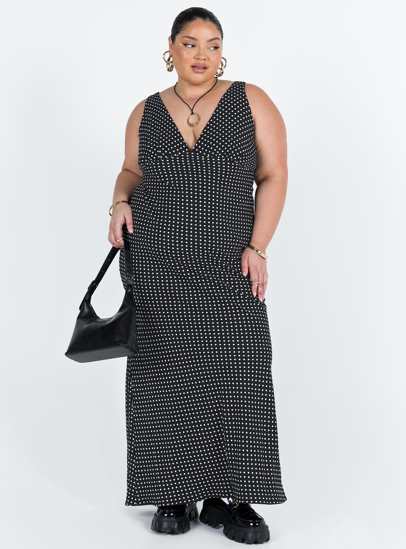 Nellie Maxi Dress Black Polka Dot Curve