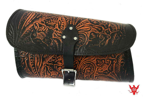 2015-2020 Indian Scout Bobber Swing Arm Saddle Bag Ant Brown Tooled Leather Seat - Mother Road Customs