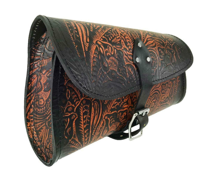 2015-2020 Indian Scout Bobber Swing Arm Saddle Bag Ant Brown Tooled Leather Seat - Mother Road Customs
