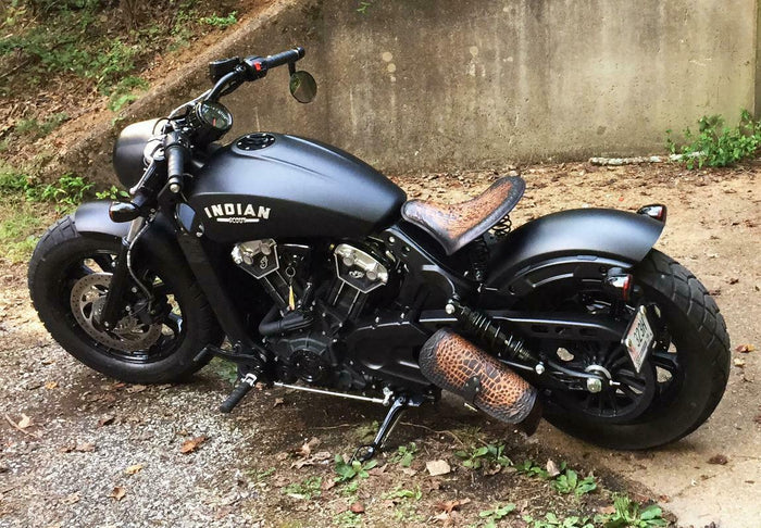2015-2020 Indian Scout Bobber Swing Arm Saddle Bag Ant Brown Tooled Leather Seat - Mother Road Customs