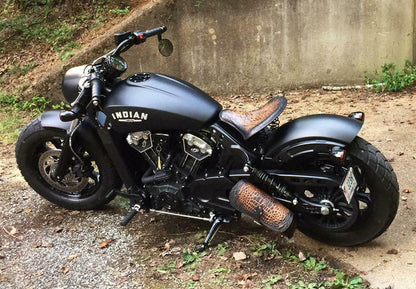 2015-2020 Indian Scout Bobber Swing Arm Saddle Bag Ant Brown Tooled Leather Seat - Mother Road Customs
