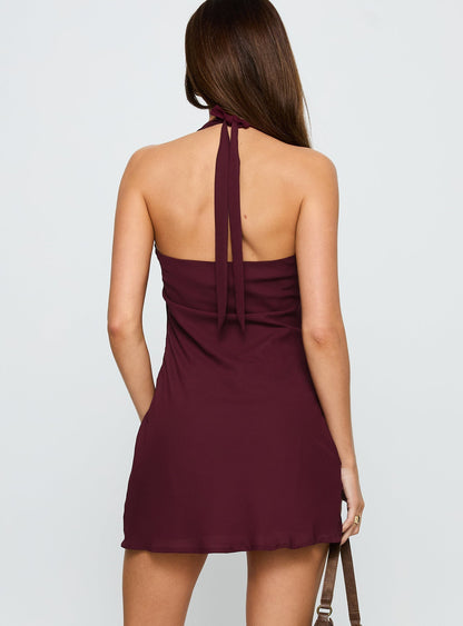 Ocean Boulevard Plunge Mini Dress Currant