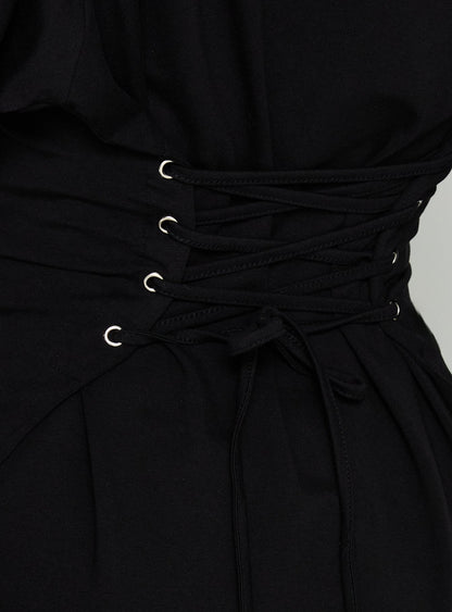 Enzia Raglan Lace Up Mini Dress Black