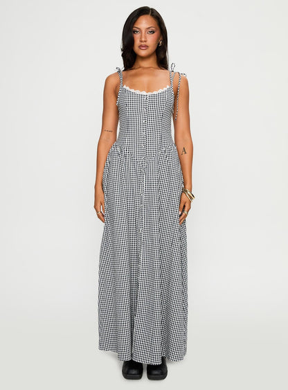 Dalanie Tie Strap Maxi Dress Navy Gingham