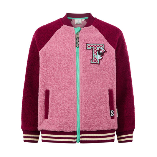 Aberfield Shaun the Sheep Kids Sherpa Varsity Bomber Jacket - Candy Floss/Beetroot Red