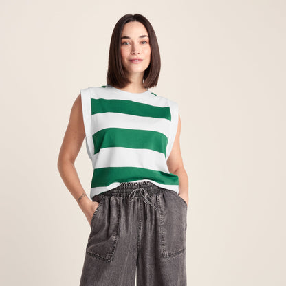 Aurelia Womens 100% Cotton Supersoft Boxy Fit Vest - Green Stripe