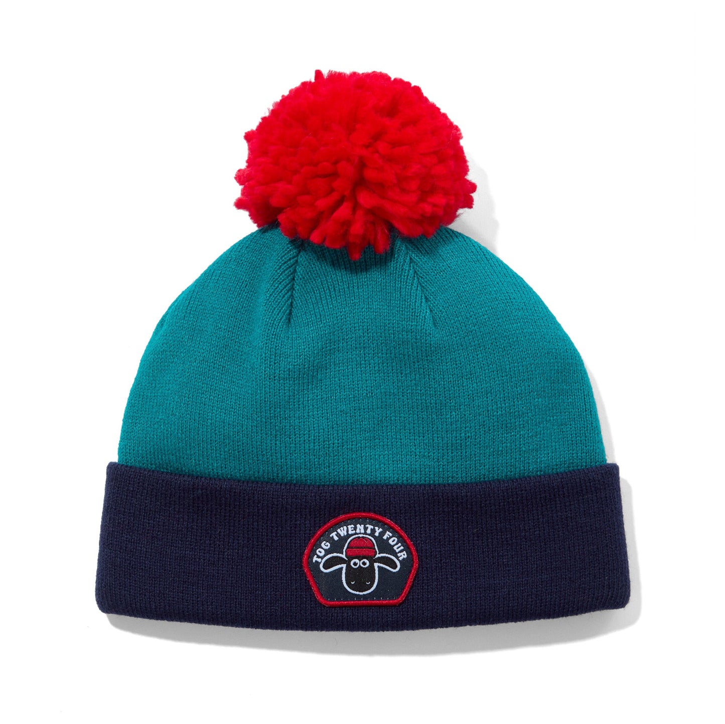 Beulah Shaun the Sheep Kids Knitted Beanie Pom Pom Hat - Peacock Green/Night Blue
