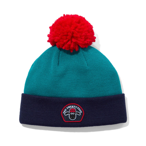 Beulah Shaun the Sheep Kids Knitted Beanie Pom Pom Hat - Peacock Green/Night Blue