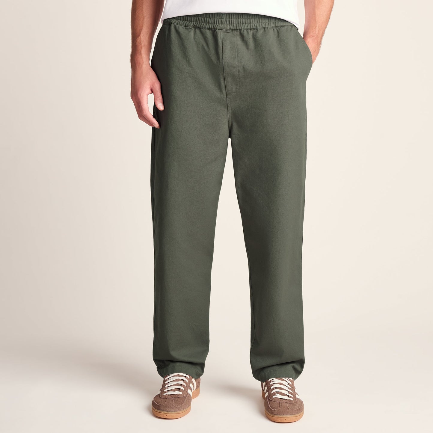 Nelson Mens Relaxed Fit 100% Cotton Heavyweight Straight Leg Trousers - Faded Khaki
