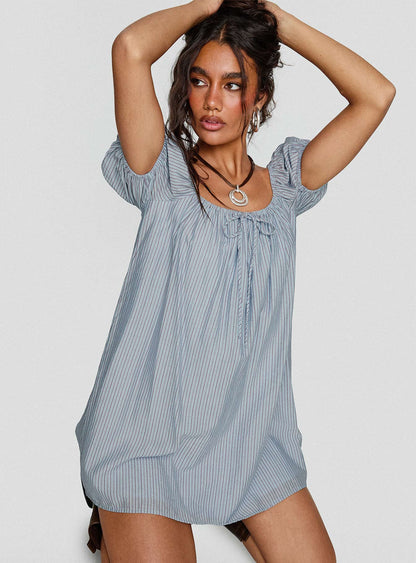 Wayfaire Smock Mini Dress Blue Stripe
