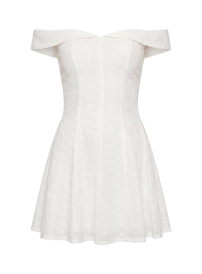 Rosebud Broderie Off The Shoulder Mini Dress White