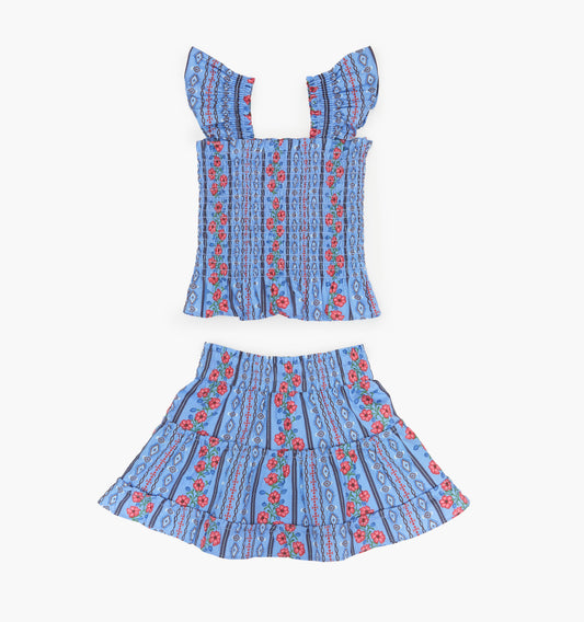 The Tiny Paz Nap Set - Blue Floral Batik Stripe