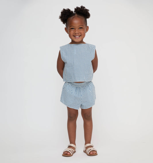 The Tiny Dylan Short Set - Lagoon Gingham