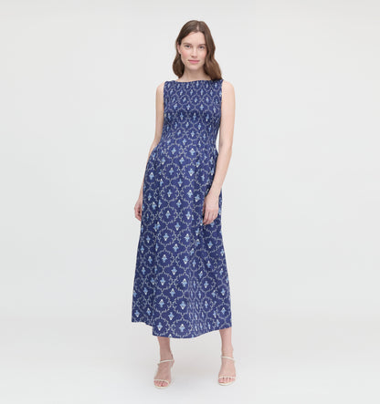 The Maternity Cosima Nap Dress - Navy Trellis