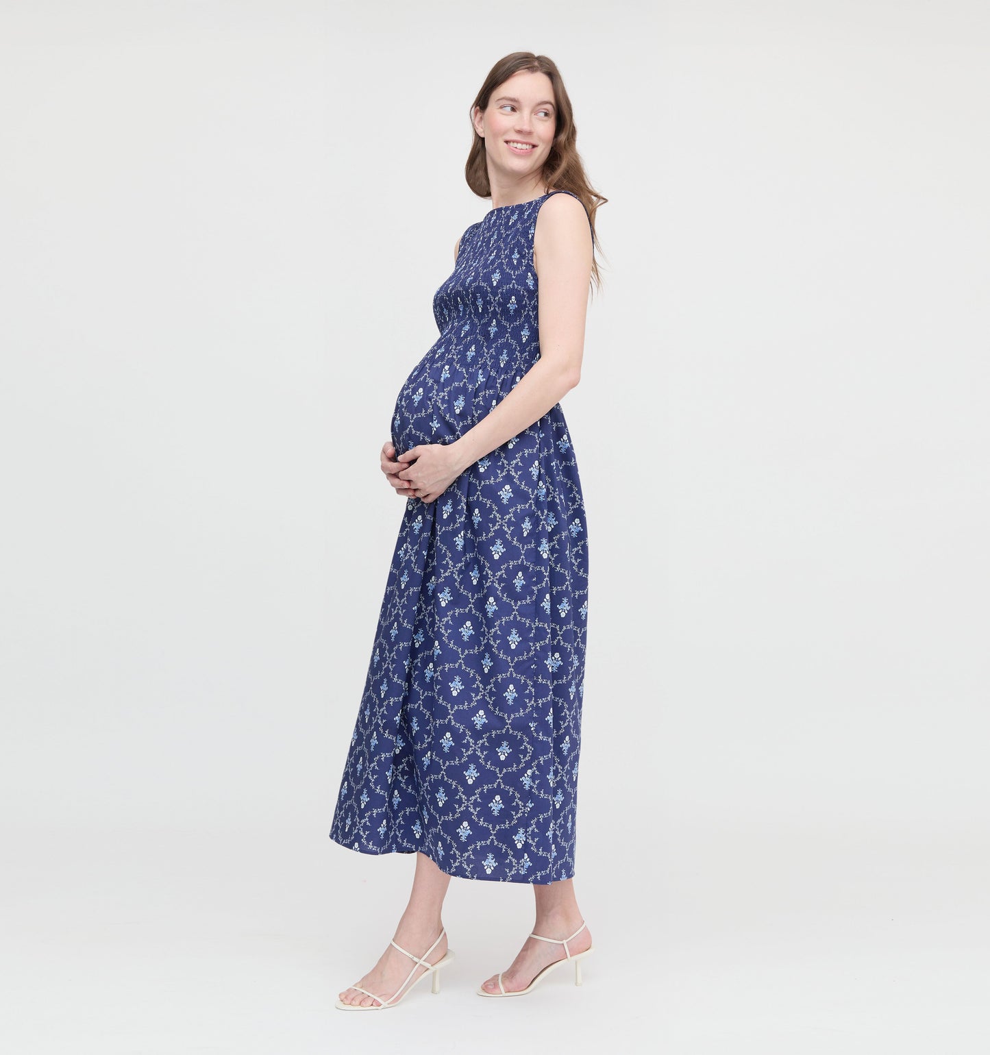 The Maternity Cosima Nap Dress - Navy Trellis