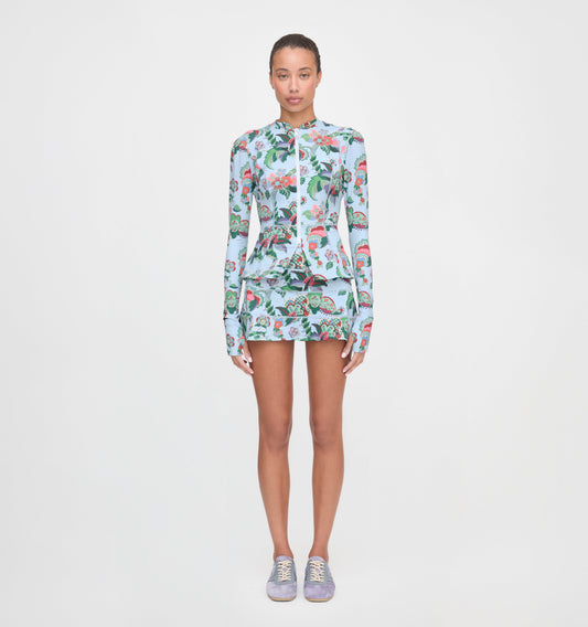 The Alexia Rashguard - Light Blue Jungle Floral