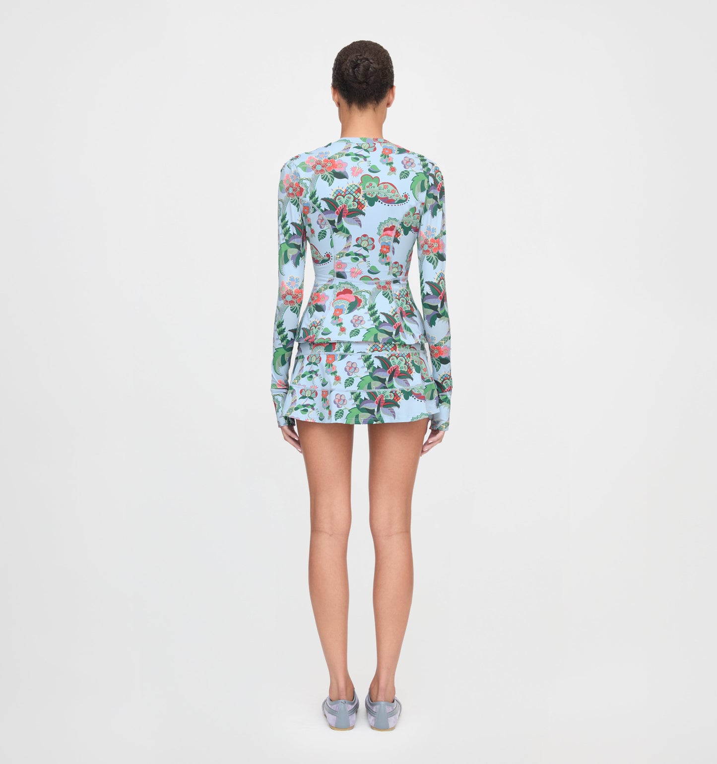 The Alexia Rashguard - Light Blue Jungle Floral