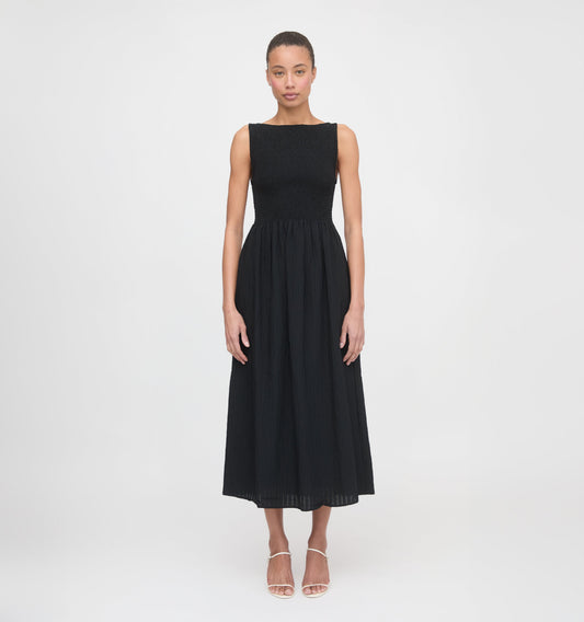 The Cosima Nap Dress - Black Tonal Seersucker