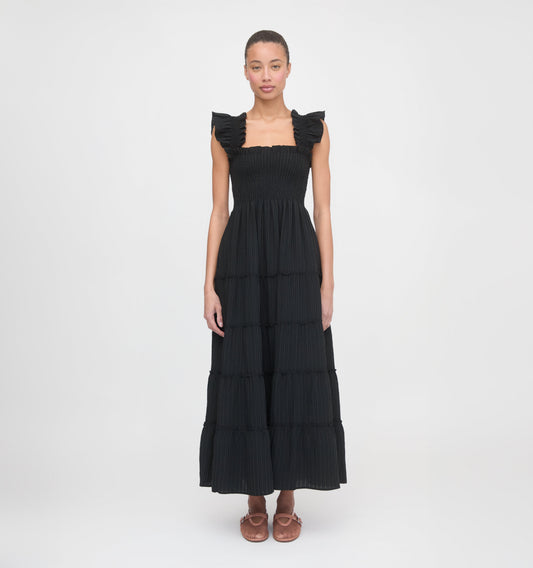 The Ellie Maxi Nap Dress - Black Tonal Seersucker
