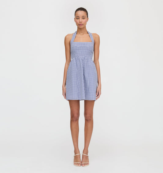 The Fleur Mini Dress - Navy Gingham
