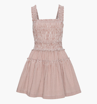 The Azalea Mini Nap Dress - Cognac Gingham