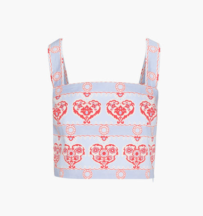 The Clara Crop Top - Poppy Damask Stripe