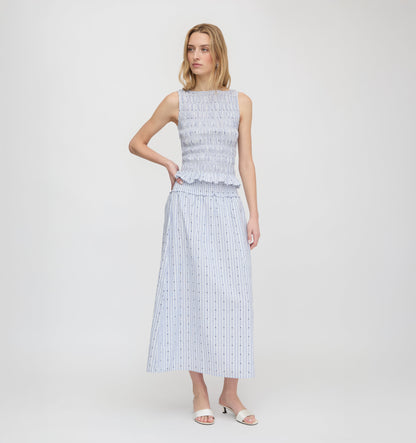 The Delphine Nap Skirt - Blue Swiss Dot