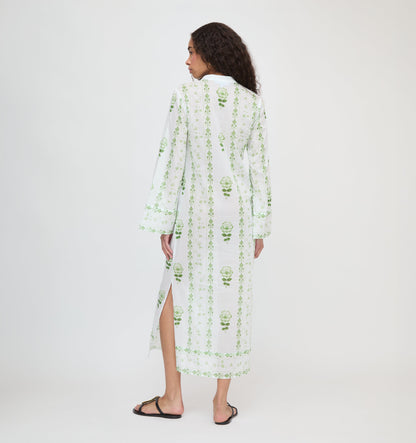 The Sorina Maxi Tunic - White/Green Arcadia Border