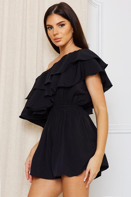 Aaliyah One Shoulder Romper (Black)