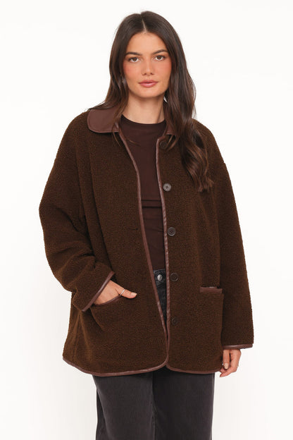 Petal and Pup USA OUTERWEAR Adella Sherpa Car Coat - Espresso Brown
