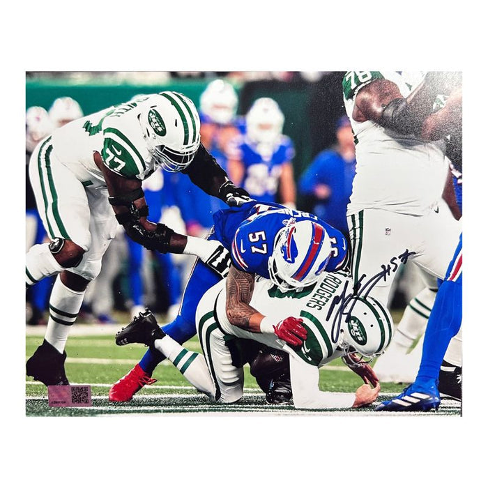 A.J Epenesa Signed Sacking Aaron Rodgers Photo