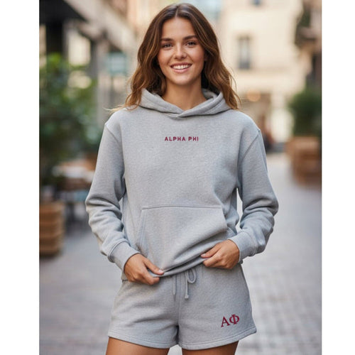 Alpha Phi Fave Fit Hoodie & Shorts Set - Wordmark