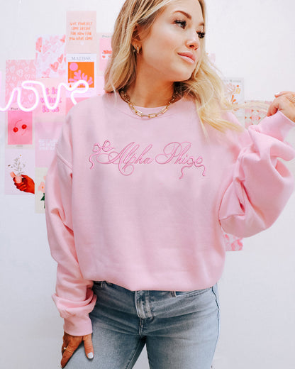 Alpha Phi Ribbons & Bows Embroidered Crewneck