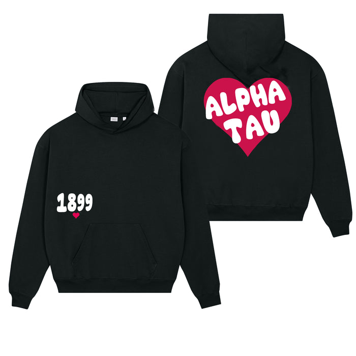 Alpha Sigma Tau Boxy Heart Pullover Hoodie - Black