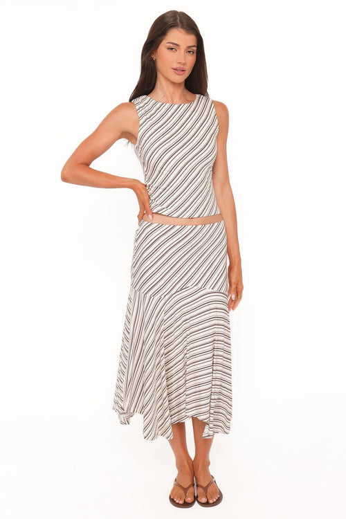 Petal and Pup USA SETS Amber Skirt Set - Cream/Brown Stripe