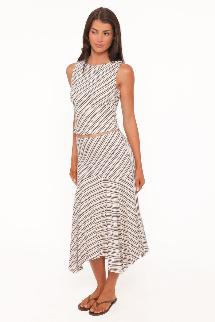 Petal and Pup USA SETS Amber Skirt Set - Cream/Brown Stripe
